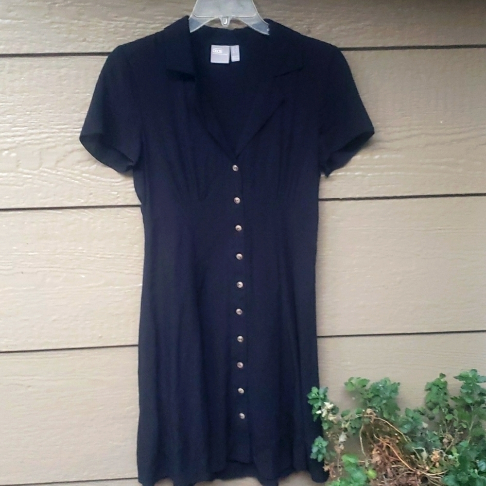 ASOS Rayon Button-Front Fit and flare Collared Dress Black shirt dress 4